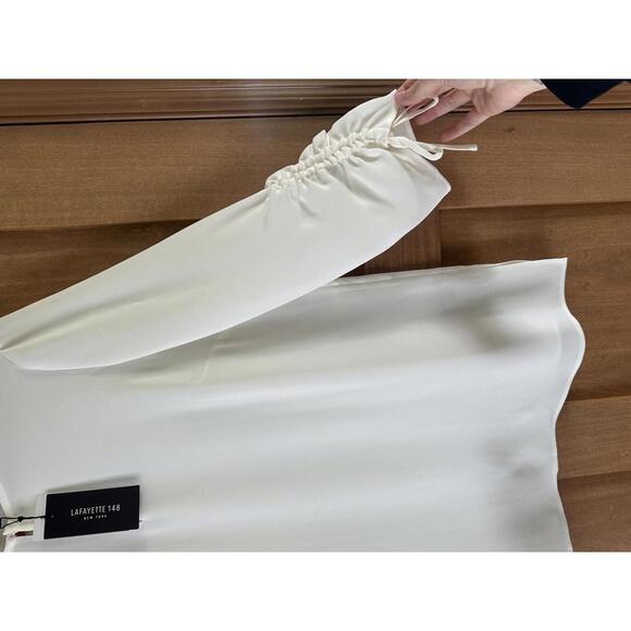 NWT Lafayette 148 100% Silk Ruched Sleeves Blouse in Cloud Ivory Women’s Medium - Picture 3 of 10